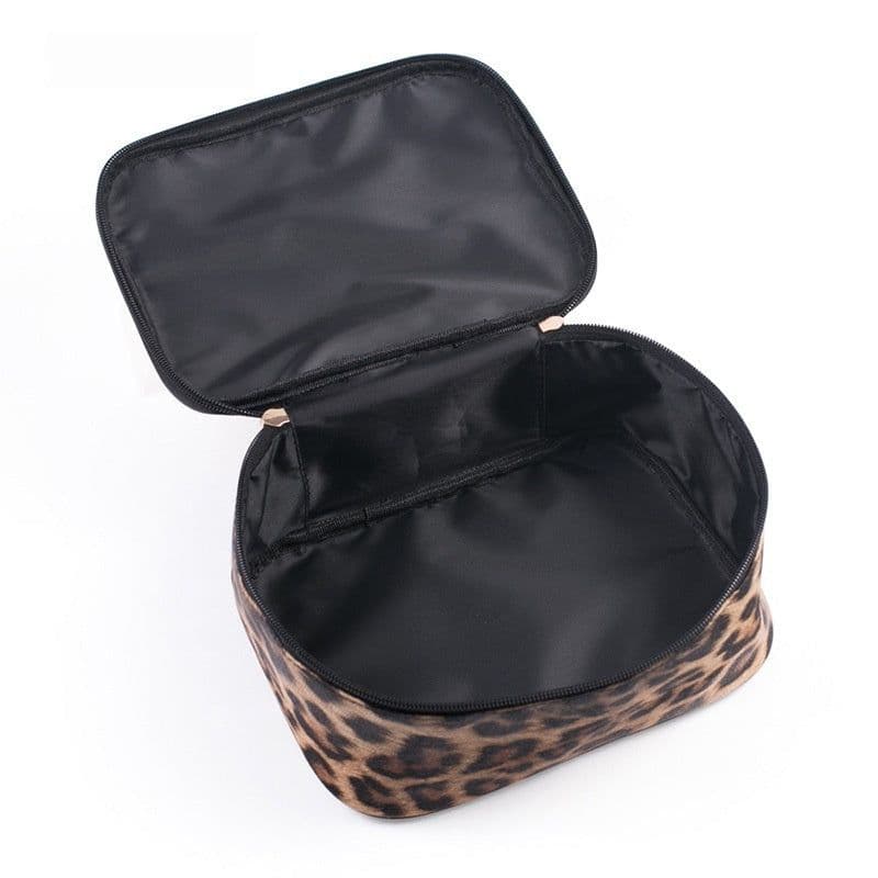 image-Leopard-print Makeup Bag PU Portable Travel Storage Bag