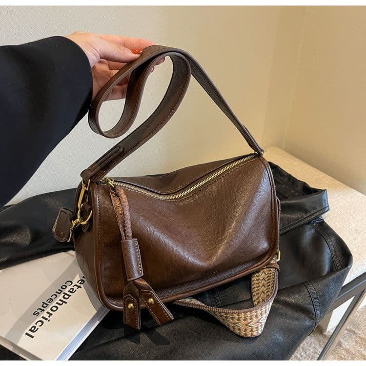 image-Boston Bag Women's Soft Leather Large Capacity Shoulder Crossbody