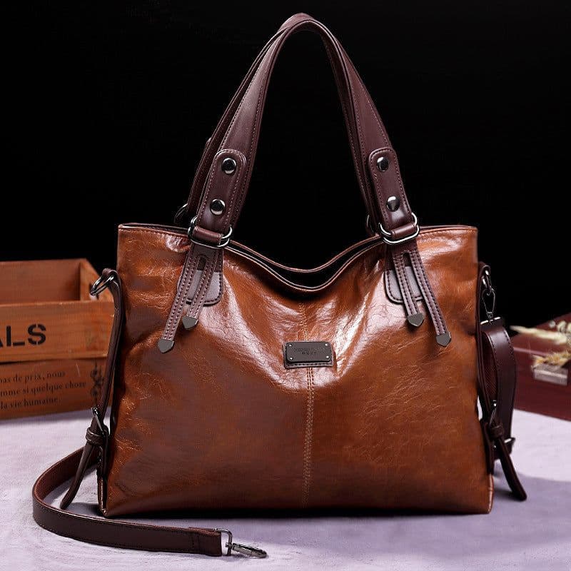 image-Retro Fashion Tote Casual Soft Leather Shoulder Crossbody Large Capacity Women's Bag