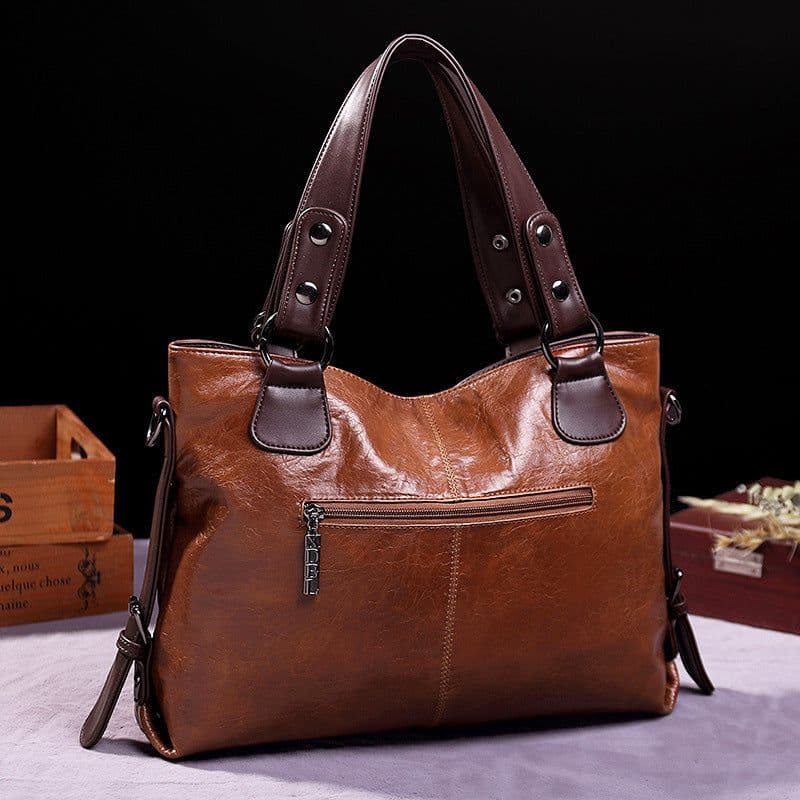 image-Retro Fashion Tote Casual Soft Leather Shoulder Crossbody Large Capacity Women's Bag