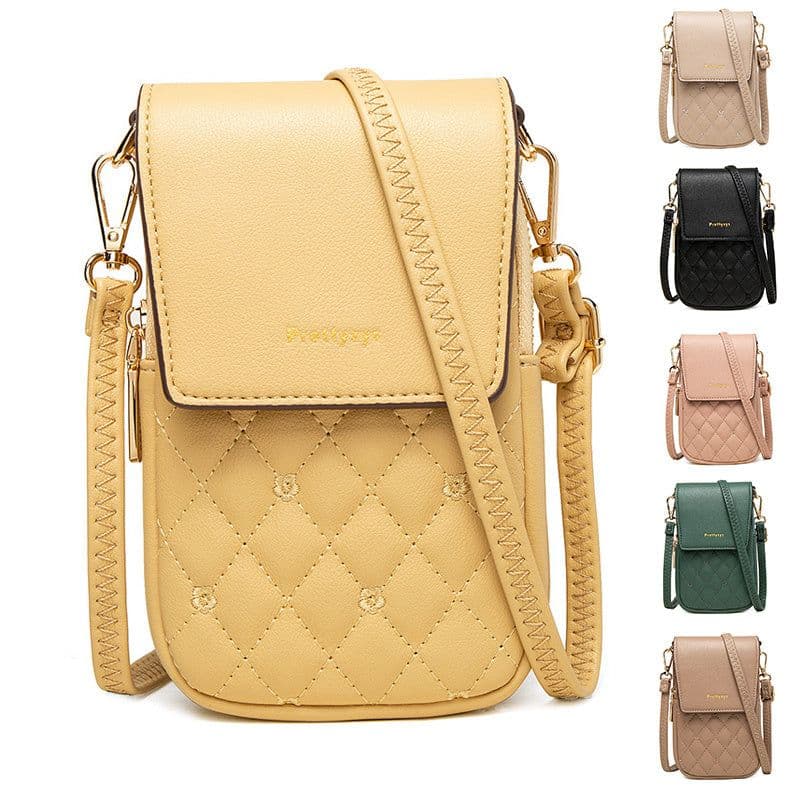 image-Plaid Sewing Design Mobile Phone Bags For Women Simple Buckle Multifunctional Crossbody Shoulder Bag