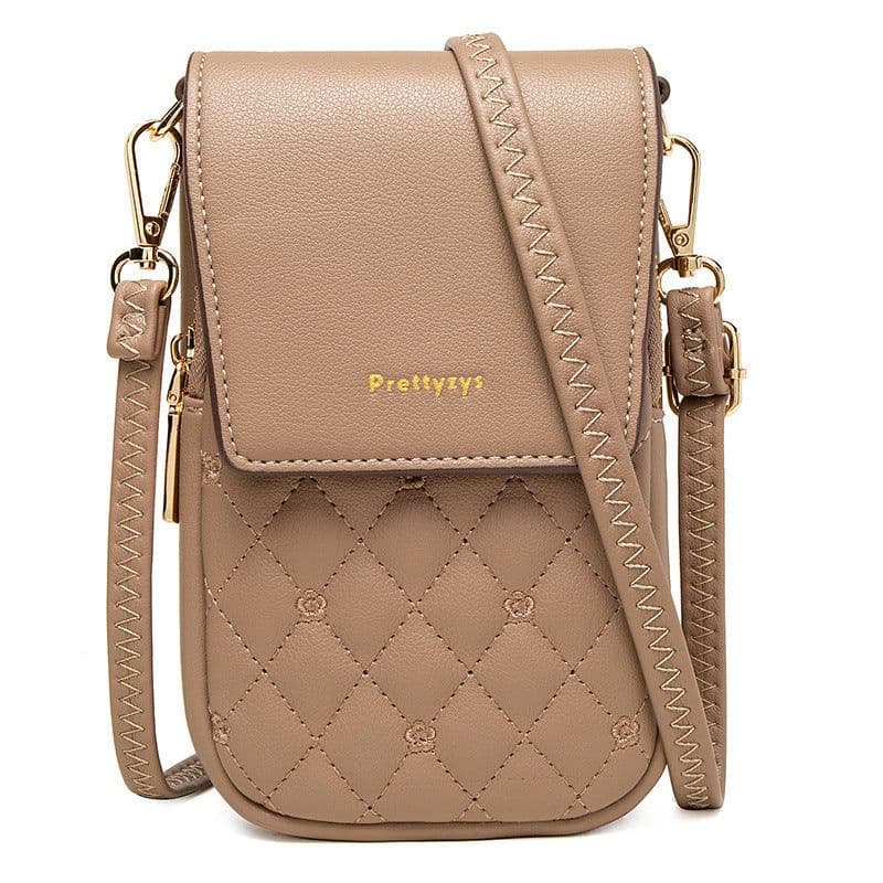 image-Plaid Sewing Design Mobile Phone Bags For Women Simple Buckle Multifunctional Crossbody Shoulder Bag