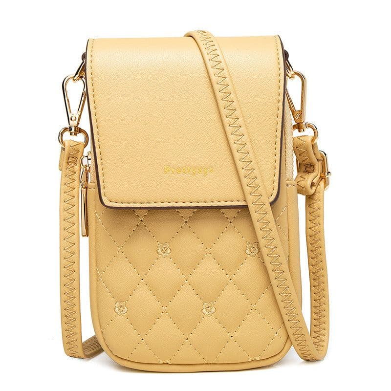 image-Plaid Sewing Design Mobile Phone Bags For Women Simple Buckle Multifunctional Crossbody Shoulder Bag