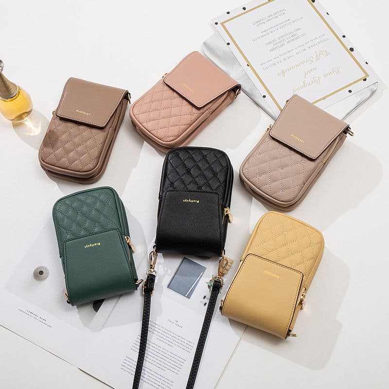 image-Plaid Sewing Design Mobile Phone Bags For Women Simple Buckle Multifunctional Crossbody Shoulder Bag