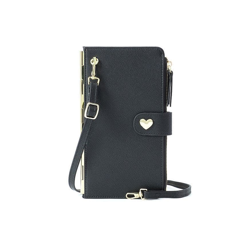 image-Mobile Phone Bags With Transparent Touch Screen Love Buckle Long Wallet Women Multifunctional Crossbody Shoulder Bag