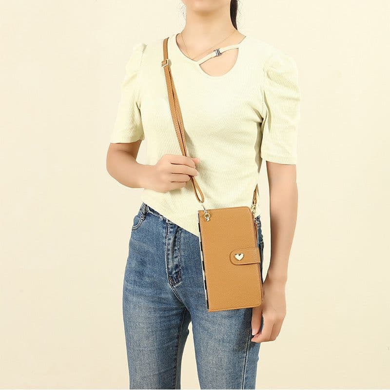 image-Mobile Phone Bags With Transparent Touch Screen Love Buckle Long Wallet Women Multifunctional Crossbody Shoulder Bag