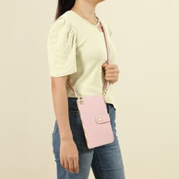 image-Mobile Phone Bags With Transparent Touch Screen Love Buckle Long Wallet Women Multifunctional Crossbody Shoulder Bag