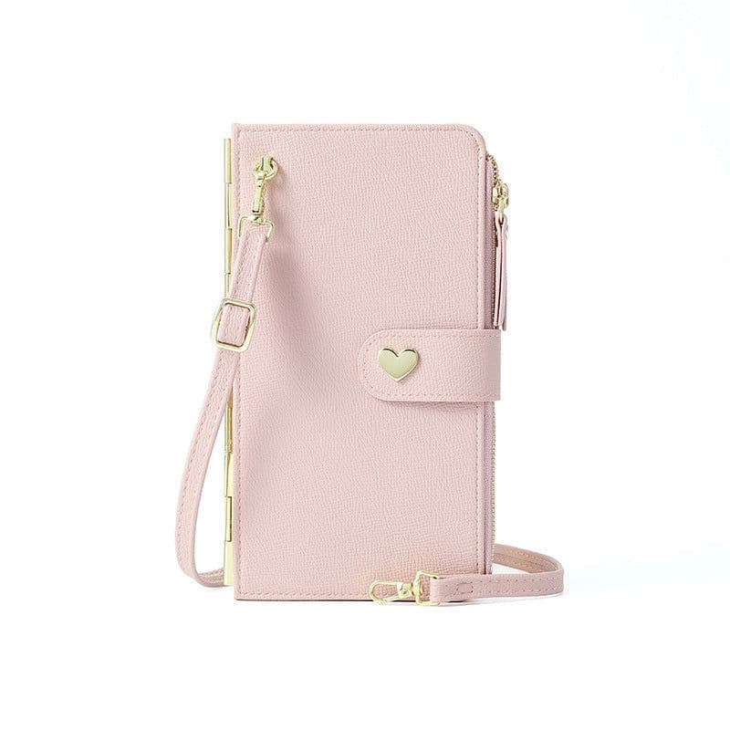 image-Mobile Phone Bags With Transparent Touch Screen Love Buckle Long Wallet Women Multifunctional Crossbody Shoulder Bag
