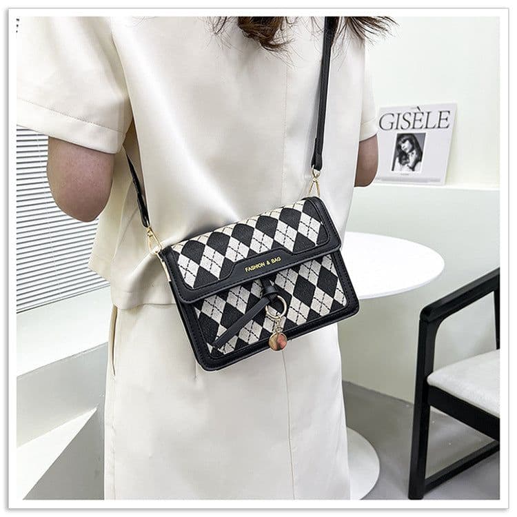 image-Houndstooth Pattern Large Capacity Women's Fashion Messenger Bag