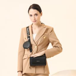 image-2pcs Lychee Texture Composite Bag Fashion Mobile Phone Bag With Small Coin Purse Letter Print Zipper Crossbody Shoulder Bag