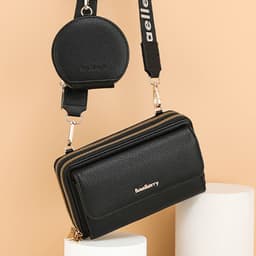image-2pcs Lychee Texture Composite Bag Fashion Mobile Phone Bag With Small Coin Purse Letter Print Zipper Crossbody Shoulder Bag
