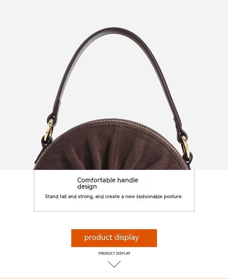 image-Advanced Sense Classic Style Round Pie Bag Genuine Leather Bag Metal Chain
