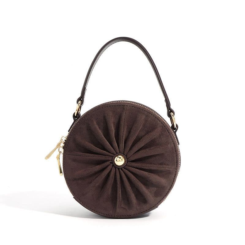 image-Advanced Sense Classic Style Round Pie Bag Genuine Leather Bag Metal Chain