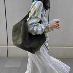 image-Frosted Cowhide Bucket Bag Large Capacity Genuine Leather