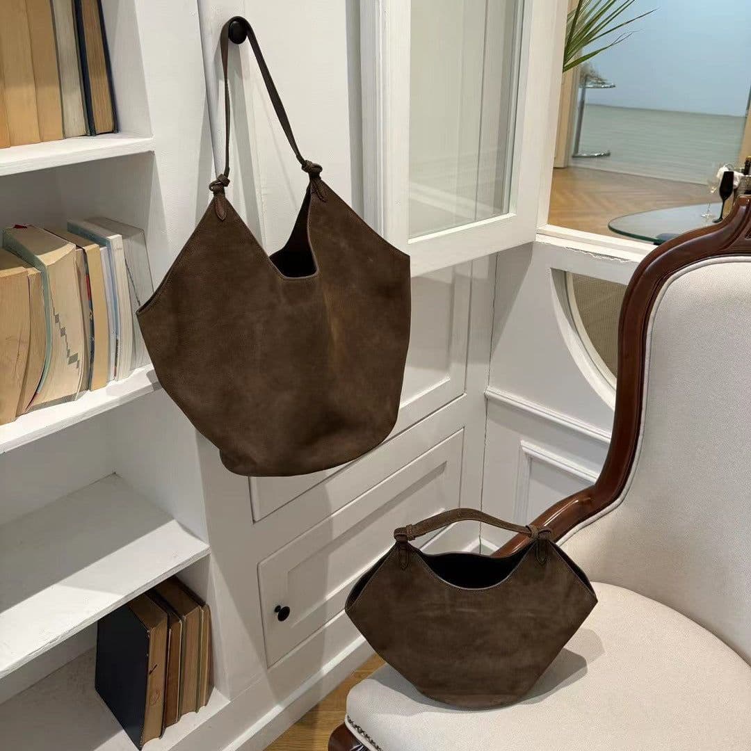 image-Frosted Cowhide Bucket Bag Large Capacity Genuine Leather