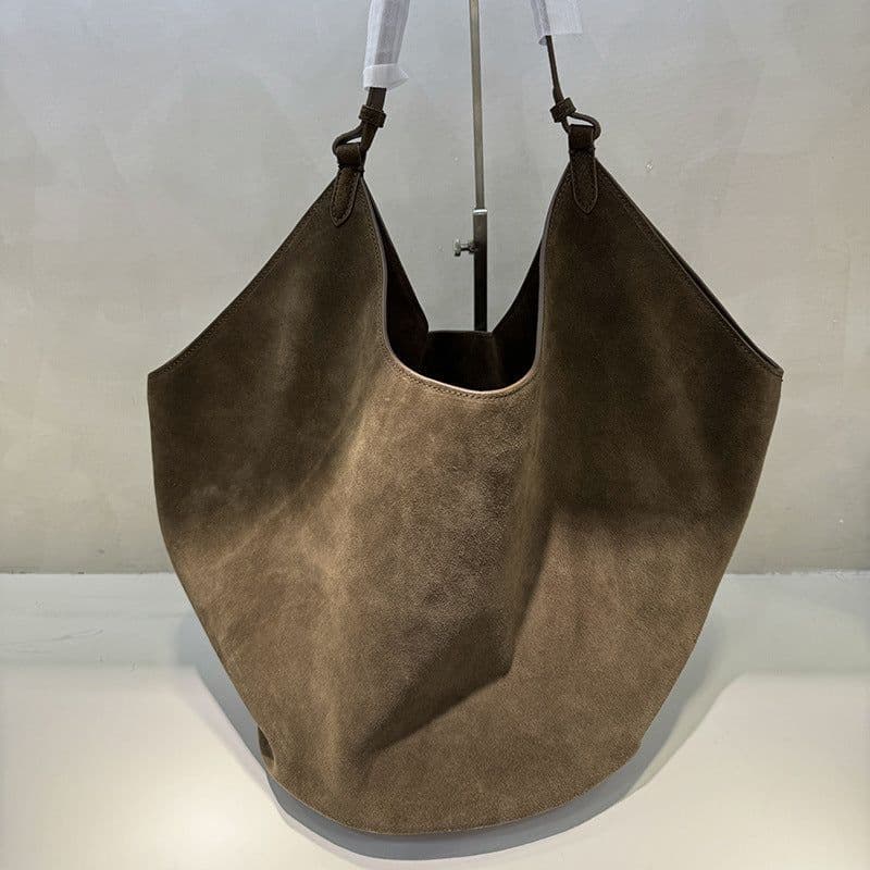 image-Frosted Cowhide Bucket Bag Large Capacity Genuine Leather
