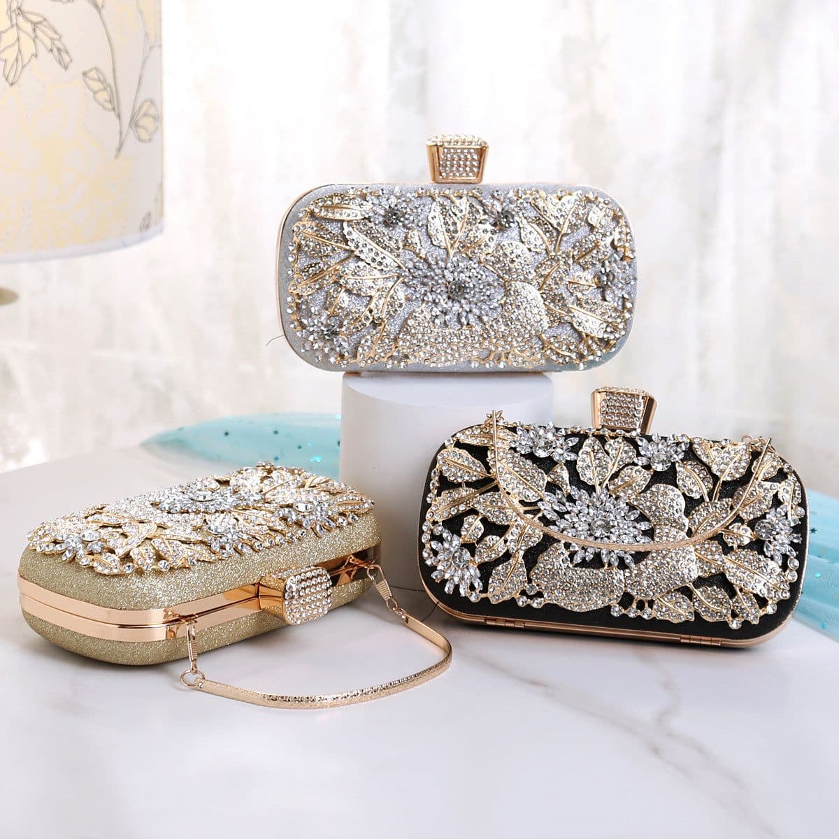 image-European And American Ladies Handbag With Diamonds