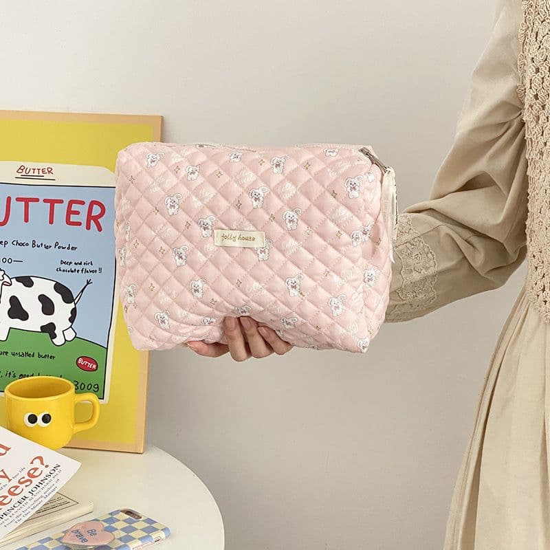 image-New Ins Cream Cute Gentle Cosmetic Bag Large Capacity Portable Quilting Wash Bag Liner Bag Women