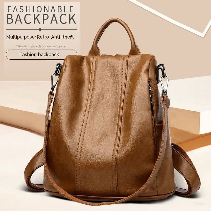 image-Women's Fashion Cattlehide Leather Anti-theft Multifunctional Backpack