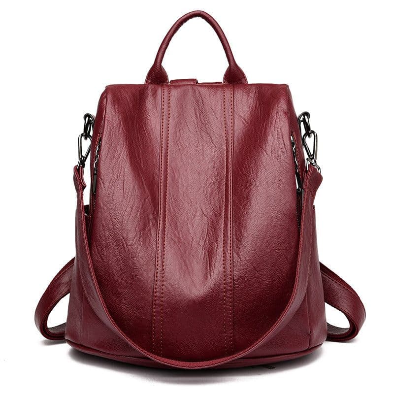 image-Women's Fashion Cattlehide Leather Anti-theft Multifunctional Backpack