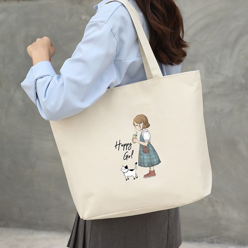 image-Women's Canvas Bag New Shoulder Handbag Student Tote One Piece