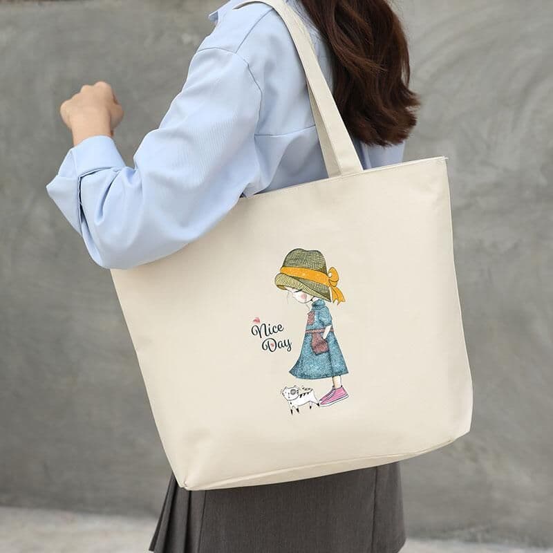 image-Women's Canvas Bag New Shoulder Handbag Student Tote One Piece