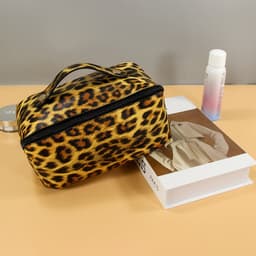 image-Women's Leopard PU Leather Wash Makeup Storage Bag Large Capacity Multifunctional