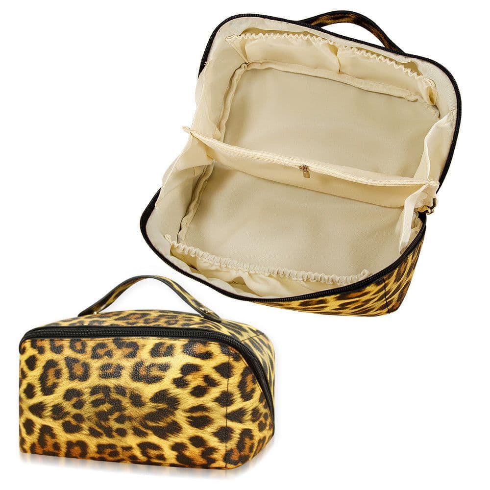 image-Women's Leopard PU Leather Wash Makeup Storage Bag Large Capacity Multifunctional