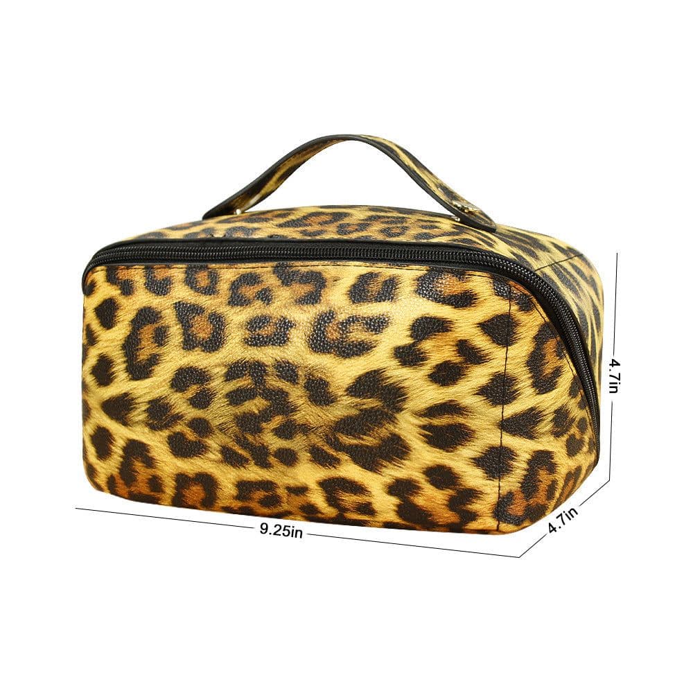 image-Women's Leopard PU Leather Wash Makeup Storage Bag Large Capacity Multifunctional