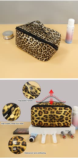 image-Women's Leopard PU Leather Wash Makeup Storage Bag Large Capacity Multifunctional