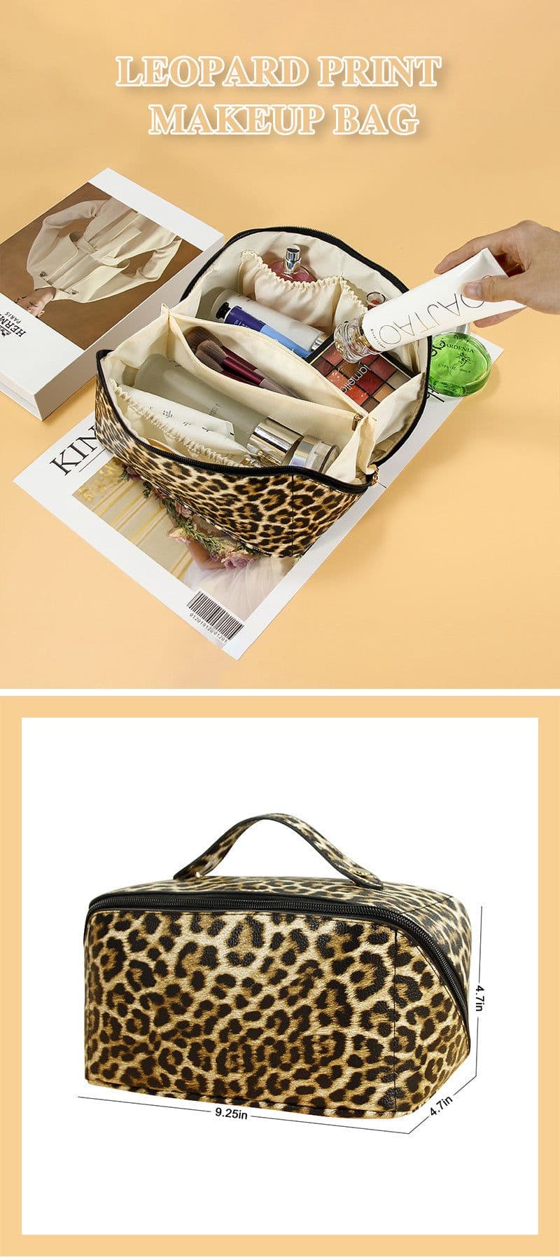 image-Women's Leopard PU Leather Wash Makeup Storage Bag Large Capacity Multifunctional