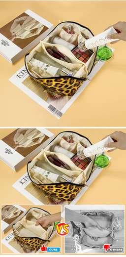image-Women's Leopard PU Leather Wash Makeup Storage Bag Large Capacity Multifunctional
