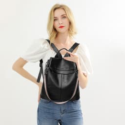 image-Korean Style All-match Soft Leather Casual Ladies Backpack