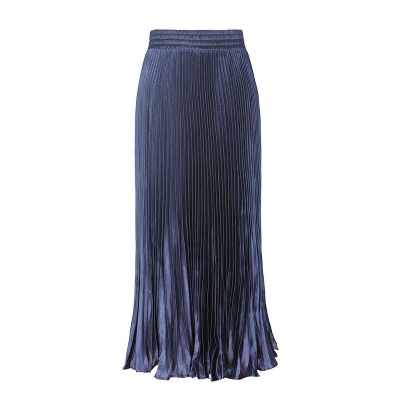 image-European Satin Metallic Pleated Skirt - Long, Elegant, One Size