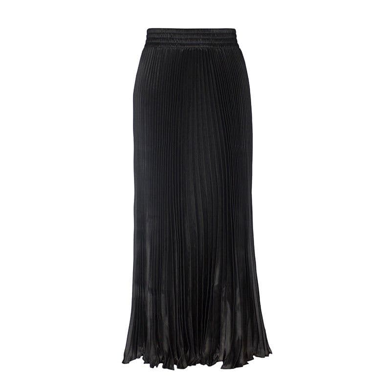 image-European Satin Metallic Pleated Skirt - Long, Elegant, One Size