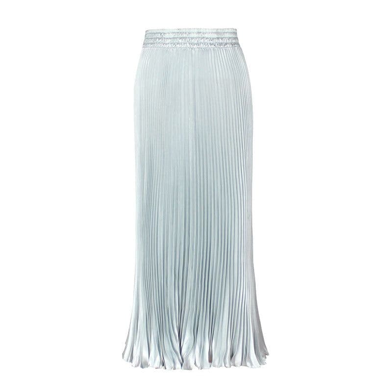 image-European Satin Metallic Pleated Skirt - Long, Elegant, One Size