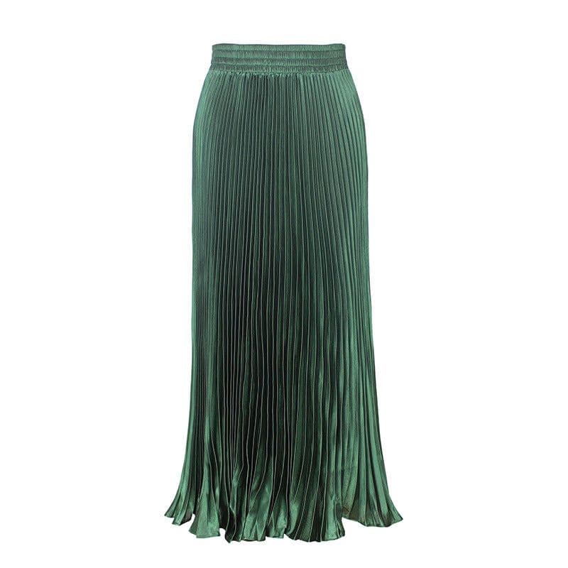 image-European Satin Metallic Pleated Skirt - Long, Elegant, One Size