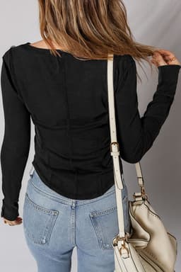 image-Burgundy Exposed Seam Ribbed Long Sleeve Top