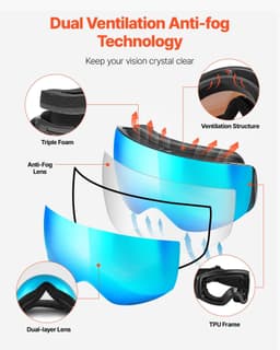 image-VEVOR Frameless Ski Goggles, Spherical Lens with Blue Revo Coating, OTG Anti fog Snow Goggles for Men Women Youth, TPU Frame & Ventilation Structure, Suitable for Skiing, Skating, Snowboarding