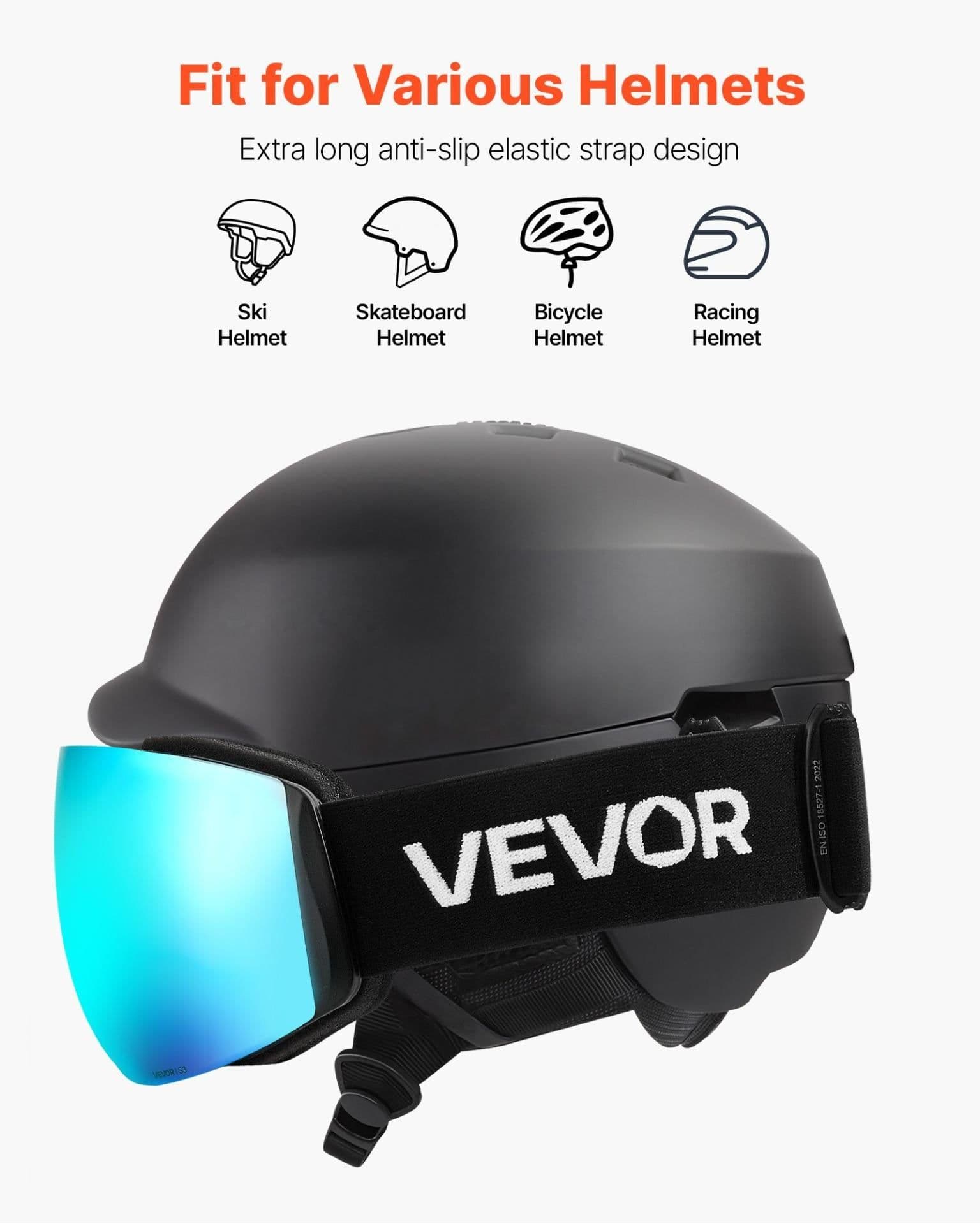 image-VEVOR Frameless Ski Goggles, Spherical Lens with Blue Revo Coating, OTG Anti fog Snow Goggles for Men Women Youth, TPU Frame & Ventilation Structure, Suitable for Skiing, Skating, Snowboarding