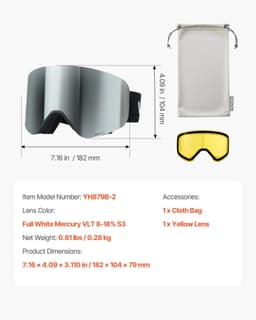 image-VEVOR Frameless Ski Goggles, Magnet Cylindrical Lens with Silver Mirror Revo Coating, OTG Anti fog Snow Goggles for Men Women, TPU Frame & Ventilation Structure, Fit for Skiing, Skating, Snowboarding