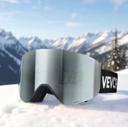 image-VEVOR Frameless Ski Goggles, Magnet Cylindrical Lens with Silver Mirror Revo Coating, OTG Anti fog Snow Goggles for Men Women, TPU Frame & Ventilation Structure, Fit for Skiing, Skating, Snowboarding