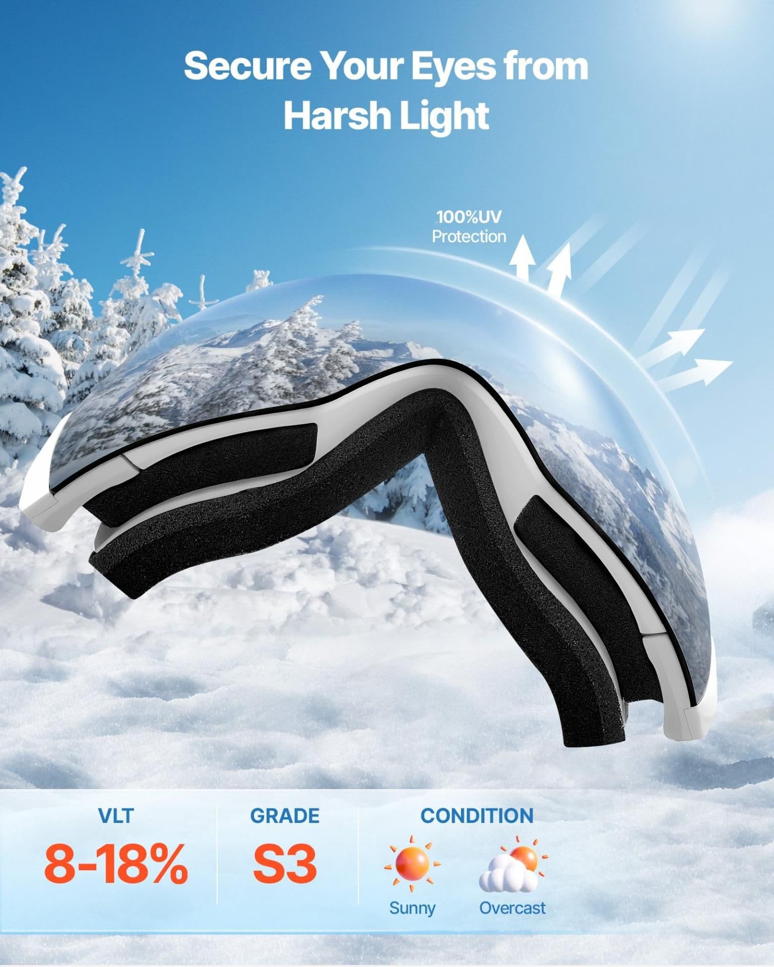 image-VEVOR Frameless Ski Goggles - Pink Revo Lens OTG Anti-fog