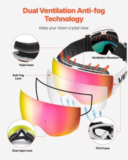 image-VEVOR Frameless Ski Goggles - Pink Revo Lens OTG Anti-fog