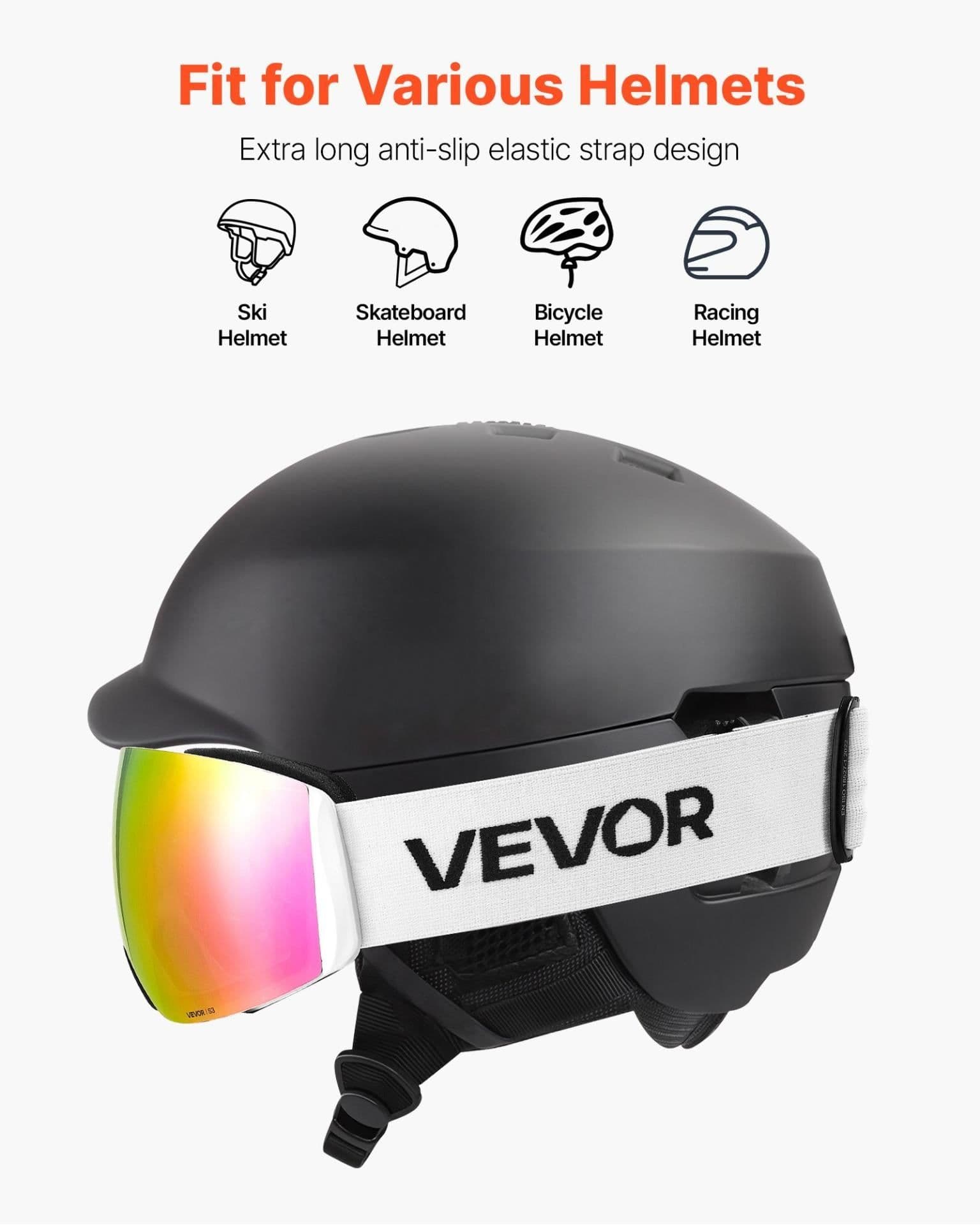 image-VEVOR Frameless Ski Goggles - Pink Revo Lens OTG Anti-fog