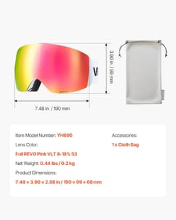 image-VEVOR Frameless Ski Goggles - Pink Revo Lens OTG Anti-fog