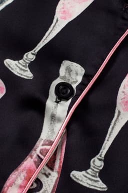 image-Champagne Print Silky Pajama Set - Black Short Sleeve