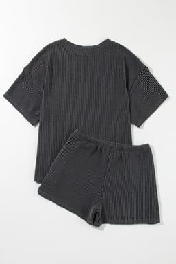 image-Phalaenopsis Ribbed Textured Knit Loose Fit Tee and Shorts Set