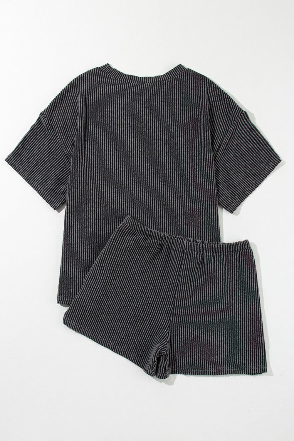 image-Phalaenopsis Ribbed Textured Knit Loose Fit Tee and Shorts Set