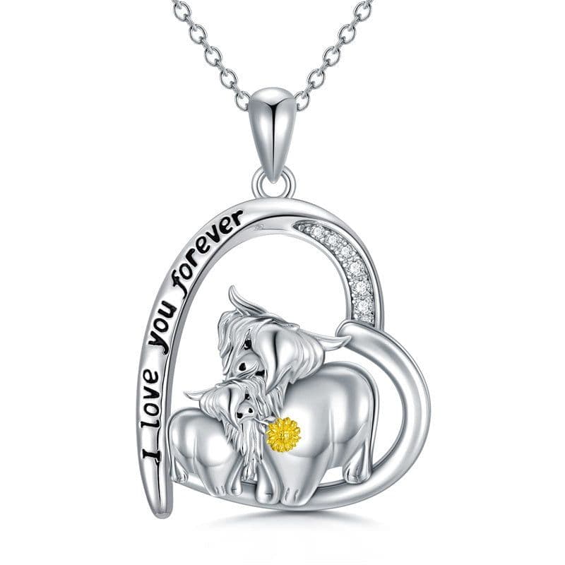 image-Highland Cow Necklace for Women Sterling Silver Mother Daughter Cow Pendant Necklace Mother's Day Gift